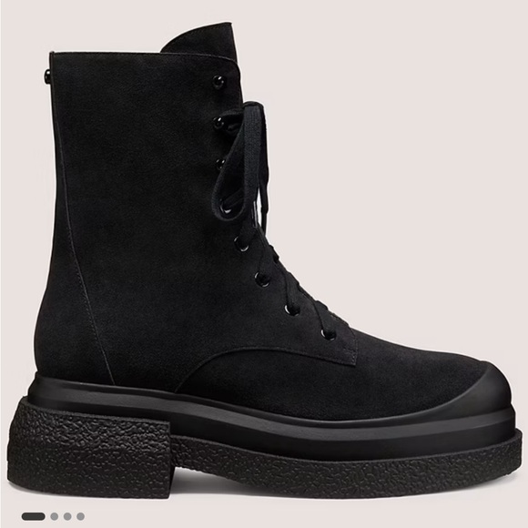 Stuart Weitzman Shoes - Stuart Weitzman Black Charli Suede Combat Lace-up Sportlift Boots